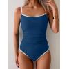 imageEomenie Womens Tankini Swimsuits Two Piece Tummy Control Bathing Suit Color Block Slim Swimwear with High Waisted BottomBlue and White