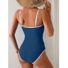 imageEomenie Womens Tankini Swimsuits Two Piece Tummy Control Bathing Suit Color Block Slim Swimwear with High Waisted BottomBlue and White