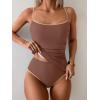 imageEomenie Womens Tankini Swimsuits Two Piece Tummy Control Bathing Suit Color Block Slim Swimwear with High Waisted BottomBrown Color Block