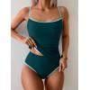 imageEomenie Womens Tankini Swimsuits Two Piece Tummy Control Bathing Suit Color Block Slim Swimwear with High Waisted BottomPeacock Green