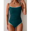 imageEomenie Womens Tankini Swimsuits Two Piece Tummy Control Bathing Suit Color Block Slim Swimwear with High Waisted BottomPeacock Green