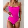 imageEomenie Womens Tankini Swimsuits Two Piece Tummy Control Bathing Suit Color Block Slim Swimwear with High Waisted BottomPink and Green