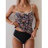 imageEomenie Womens Tankini Swimsuits Two Piece Tummy Control Bathing Suit Color Block Slim Swimwear with High Waisted BottomPrinted Black Pink