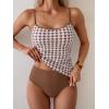 imageEomenie Womens Tankini Swimsuits Two Piece Tummy Control Bathing Suit Color Block Slim Swimwear with High Waisted BottomPrinted Brown White