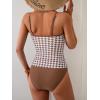 imageEomenie Womens Tankini Swimsuits Two Piece Tummy Control Bathing Suit Color Block Slim Swimwear with High Waisted BottomPrinted Brown White