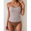 imageEomenie Womens Tankini Swimsuits Two Piece Tummy Control Bathing Suit Color Block Slim Swimwear with High Waisted BottomPrinted Brown White