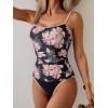 imageEomenie Womens Tankini Swimsuits Two Piece Tummy Control Bathing Suit Color Block Slim Swimwear with High Waisted BottomPrinted Pink Black