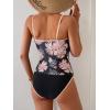 imageEomenie Womens Tankini Swimsuits Two Piece Tummy Control Bathing Suit Color Block Slim Swimwear with High Waisted BottomPrinted Pink Black