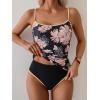 imageEomenie Womens Tankini Swimsuits Two Piece Tummy Control Bathing Suit Color Block Slim Swimwear with High Waisted BottomPrinted Pink Black