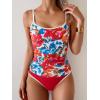 imageEomenie Womens Tankini Swimsuits Two Piece Tummy Control Bathing Suit Color Block Slim Swimwear with High Waisted BottomPrinted Red Blue