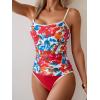 imageEomenie Womens Tankini Swimsuits Two Piece Tummy Control Bathing Suit Color Block Slim Swimwear with High Waisted BottomPrinted Red Blue