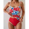 imageEomenie Womens Tankini Swimsuits Two Piece Tummy Control Bathing Suit Color Block Slim Swimwear with High Waisted BottomPrinted Red Blue