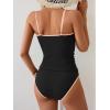imageEomenie Womens Tankini Swimsuits Two Piece Tummy Control Bathing Suit Color Block Slim Swimwear with High Waisted BottomRibbed Black and Light Pink