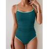 imageEomenie Womens Tankini Swimsuits Two Piece Tummy Control Bathing Suit Color Block Slim Swimwear with High Waisted BottomRibbed Blue