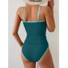 imageEomenie Womens Tankini Swimsuits Two Piece Tummy Control Bathing Suit Color Block Slim Swimwear with High Waisted BottomRibbed Blue