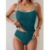 imageEomenie Womens Tankini Swimsuits Two Piece Tummy Control Bathing Suit Color Block Slim Swimwear with High Waisted BottomRibbed Blue