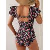 imageEomenie Womens Tummy Control One Piece Swimsuit Ruffle Square Neck Bathing Suit Ruched Cutout Back Slimming SwimwearBlack Pink Floral