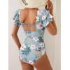 imageEomenie Womens Tummy Control One Piece Swimsuit Ruffle Square Neck Bathing Suit Ruched Cutout Back Slimming SwimwearLight Green Floral