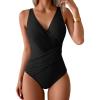imageEomenie One Piece Swimsuit for Women Tummy Control Bathing Suit V Neck Swim Suit Ruched Criss Cross SwimwearBlack