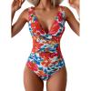 imageEomenie One Piece Swimsuit for Women Tummy Control Plunge V Neck Bathing Suit Slimming Wide Straps SwimwearRed Floral Print