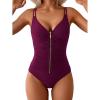 imageEomenie One Piece Swimsuit for Women Zip Front Tummy Control Bathing Suit Ruched Slimming Swimwear Double Straps Swim SuitWine Red