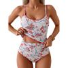 imageEomenie Tankini Swimsuit for Women Tummy Control Ruched Two Piece Bathing Suits High Waisted Shell Stitch SwimwearBlue Floralred