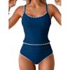 imageEomenie Tankini Swimsuit for Women Tummy Control Ruched Two Piece Bathing Suits High Waisted Shell Stitch SwimwearDark Blue