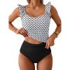 imageEomenie Tankini Swimsuits for Women Ruched Tummy Control Bathing Suit Two Piece Swim Tank Top with High Waisted BottomWhite Polka Dots