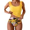 imageEomenie Tankini Swimsuits for Women Ruched Tummy Control Bathing Suit Two Piece Swim Tank Top with High Waisted BottomYellow Print