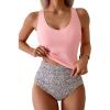 imageEomenie Two Piece Tankini Swimsuits for Women Tummy Control Bathing Suits Cutout Back Swim Tank Top with High Waisted BottomLight Pink Print
