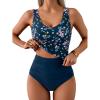 imageEomenie Two Piece Tankini Swimsuits for Women Tummy Control Bathing Suits Cutout Back Swim Tank Top with High Waisted BottomNavy Blue Pink Floral