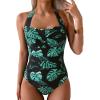 imageEomenie Women One Piece Tummy Control Swimsuit Halter Scallop Trim Bathing Suits 1 Piece Vintage Ruched Slimming SwimwearBlack Green Printed