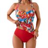 imageEomenie Womens Halter Tankini Bathing Suit Ruched Tummy Control Two Piece Swimsuit with BottomRed Blue Floral