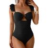 imageEomenie Womens One Piece Swimsuit Tummy Control Bathing Suit Ruffle Cutout Slimming SwimwearBlack