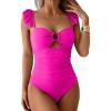 imageEomenie Womens One Piece Swimsuit Tummy Control Bathing Suit Ruffle Cutout Slimming SwimwearHot Pink