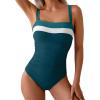 imageEomenie Womens One Piece Swimsuit Tummy Control Ruched Bathing Suit Full Coverage Slimming Swimwear Color Block Swim SuitPeacock Green Color Block