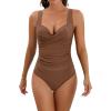 imageEomenie Womens One Piece Swimsuit Tummy Control Slimming Push Up Bra Bathing Suits Wrap Twist 1 Piece SwimwearBrown