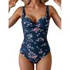 imageEomenie Womens One Piece Swimsuit Tummy Control Slimming Push Up Bra Bathing Suits Wrap Twist 1 Piece SwimwearDark Blue Floral