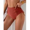imageEomenie Womens High Waisted Swimsuit Bottom Tummy Control Ruched Bikini Bottoms Side Tie Bathing Suit Swim BottomBrick Red