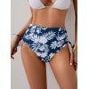 imageEomenie Womens High Waisted Swimsuit Bottom Tummy Control Ruched Bikini Bottoms Side Tie Bathing Suit Swim BottomPrinted Blue White
