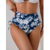 imageEomenie Womens High Waisted Swimsuit Bottom Tummy Control Ruched Bikini Bottoms Side Tie Bathing Suit Swim BottomPrinted Blue White