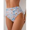imageEomenie Womens High Waisted Swimsuit Bottom Tummy Control Ruched Bikini Bottoms Side Tie Bathing Suit Swim BottomPrinted Orange Blue