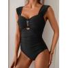 imageEomenie Womens One Piece Swimsuit Tummy Control Cutout Bathing Suit Push Up Wide Straps Swim SuitBlack