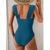 imageEomenie Womens One Piece Swimsuit Tummy Control Cutout Bathing Suit Push Up Wide Straps Swim SuitBlue