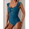 imageEomenie Womens One Piece Swimsuit Tummy Control Cutout Bathing Suit Push Up Wide Straps Swim SuitBlue