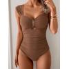 imageEomenie Womens One Piece Swimsuit Tummy Control Cutout Bathing Suit Push Up Wide Straps Swim SuitBrown