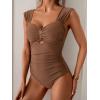 imageEomenie Womens One Piece Swimsuit Tummy Control Cutout Bathing Suit Push Up Wide Straps Swim SuitBrown