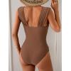 imageEomenie Womens One Piece Swimsuit Tummy Control Cutout Bathing Suit Push Up Wide Straps Swim SuitBrown