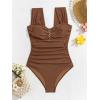 imageEomenie Womens One Piece Swimsuit Tummy Control Cutout Bathing Suit Push Up Wide Straps Swim SuitBrown