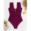 imageEomenie Womens One Piece Swimsuit Tummy Control Cutout Bathing Suit Push Up Wide Straps Swim SuitBurgundy